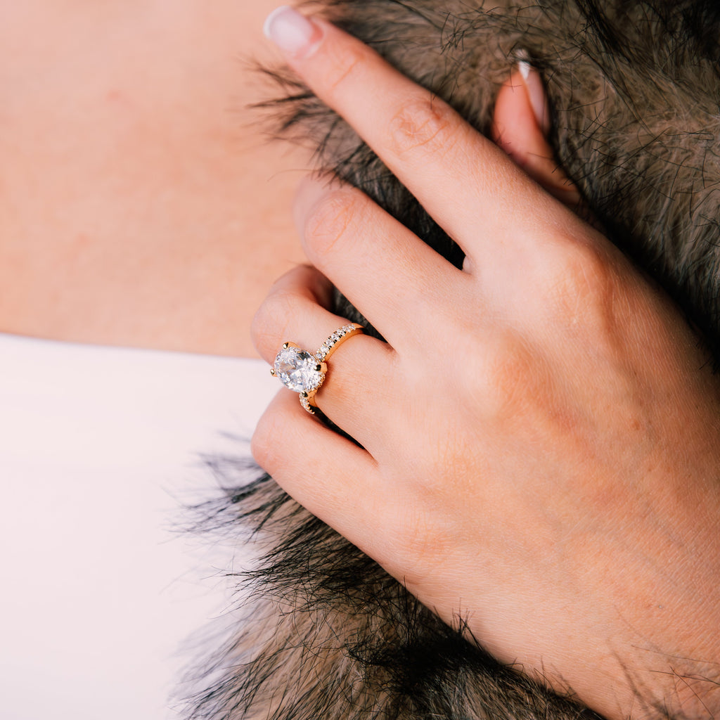 Aveline - Oval Cut Pave 14K Gold Ring