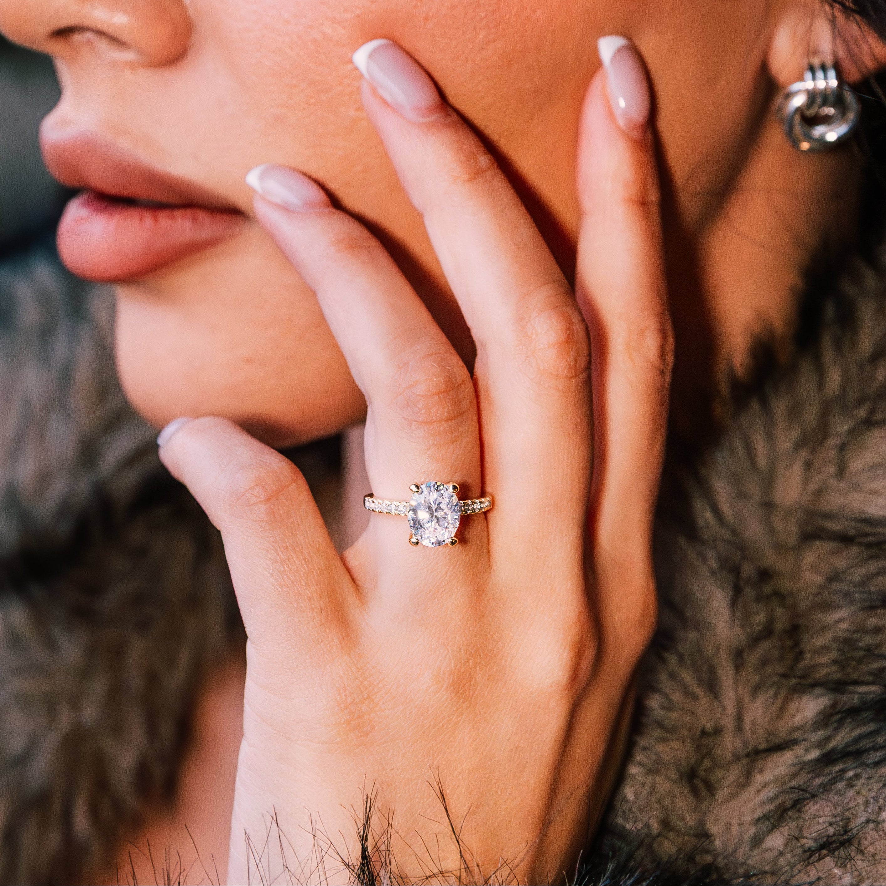 Aveline - Oval Cut Pave 14K Gold Ring