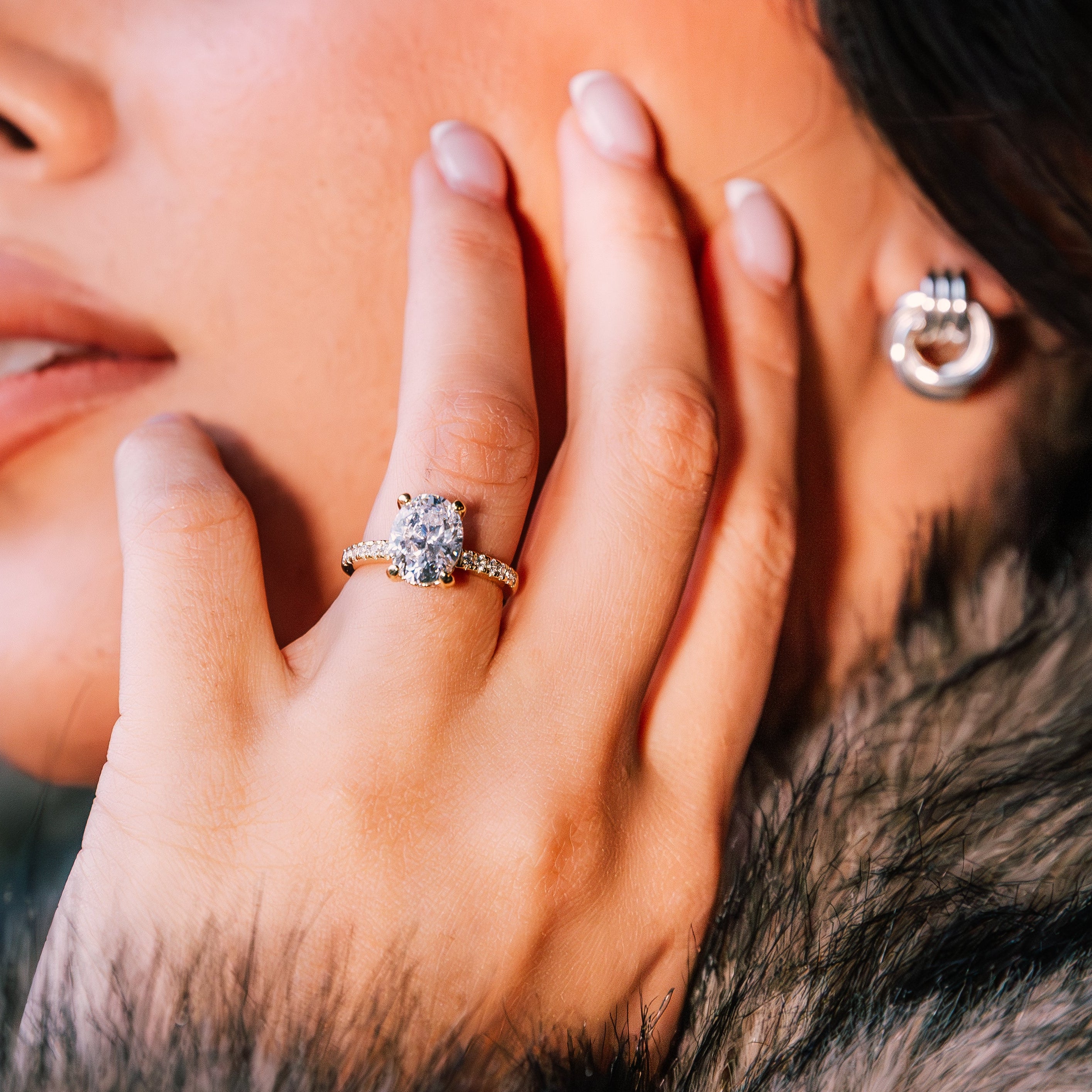 Aveline - Oval Cut Pave 14K Gold Ring